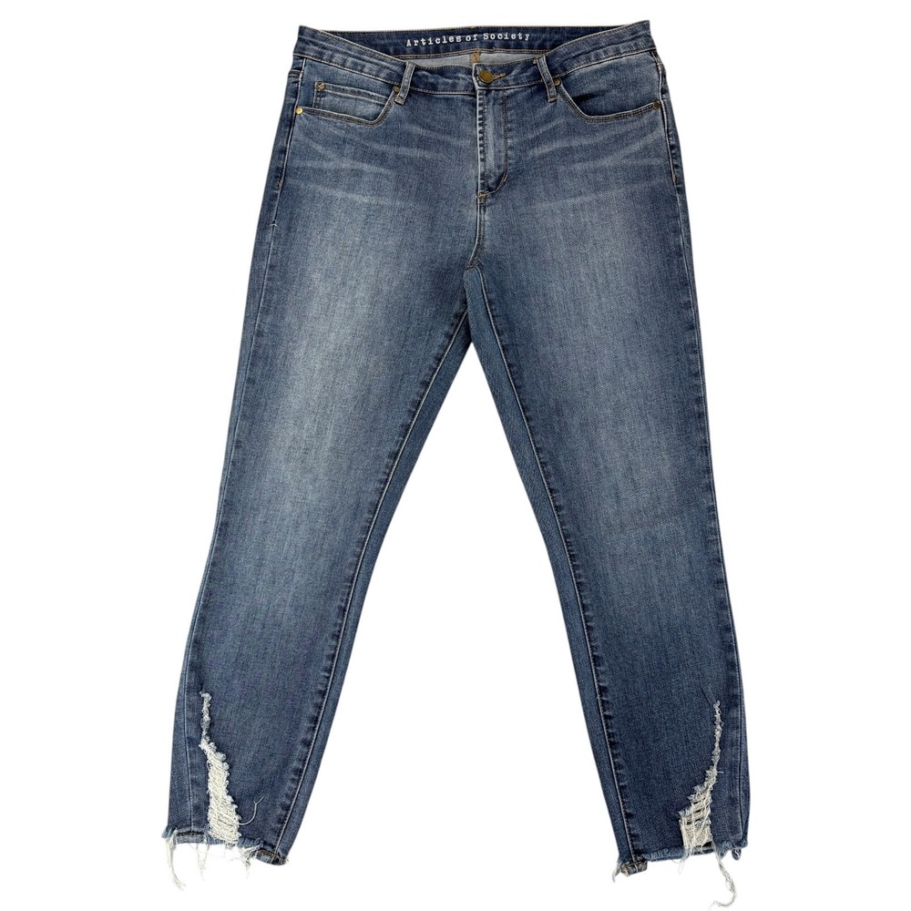 Articles of Society Suzy Jeans 31 Blue Distressed Raw Hem Skinny Crop Y2K Grunge